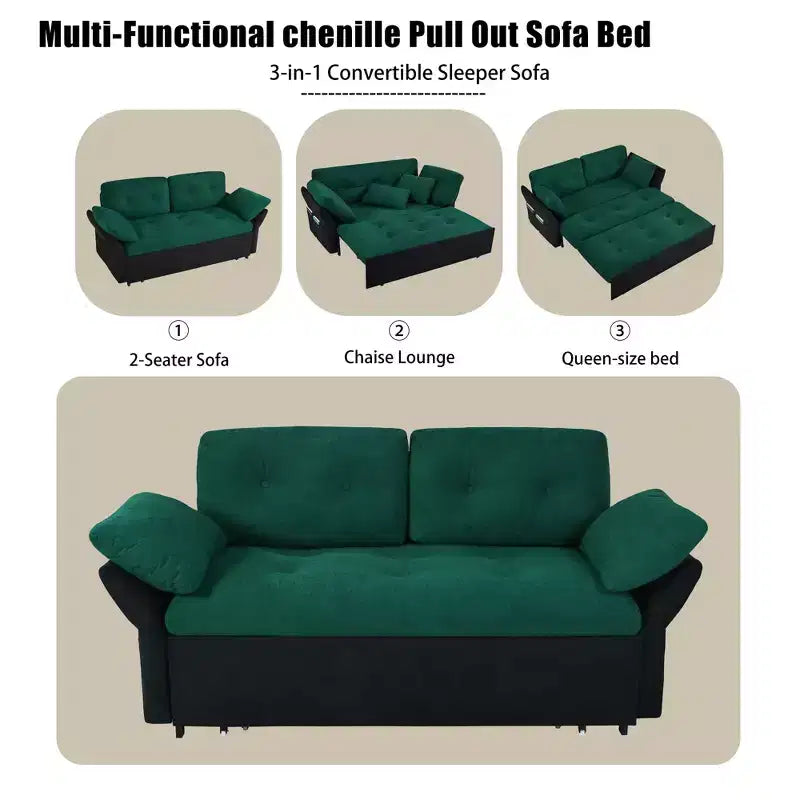 Canapé-lit convertible moderne en chenille, 188 cm, taille Queen – Multifonctionnel