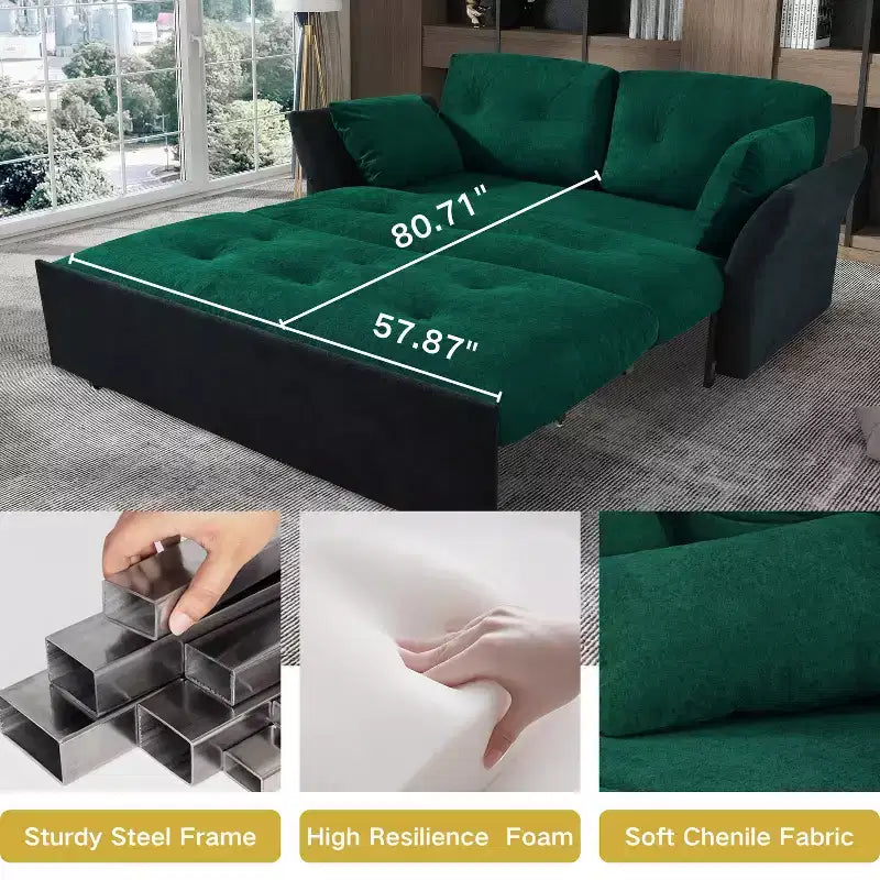 Canapé-lit convertible moderne en chenille, 188 cm, taille Queen – Multifonctionnel