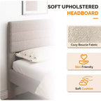 Lit plateforme rembourré en bouclette beige avec tête de lit réglable et lattes en bois – Silencieux