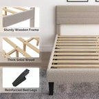 Lit plateforme rembourré en bouclette beige avec tête de lit réglable et lattes en bois – Silencieux