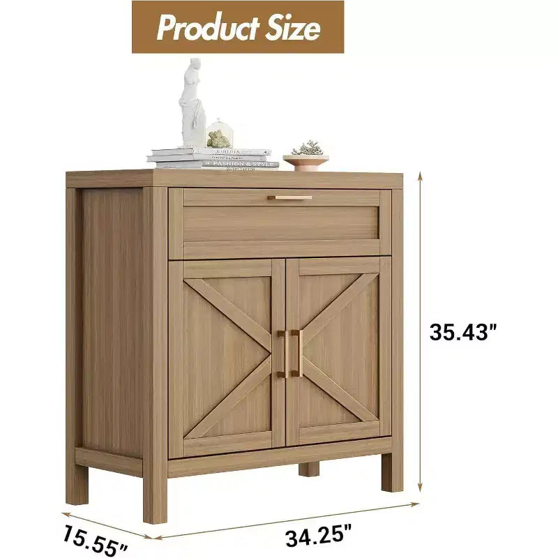 Buffet bahut de style moderne rustique de 34" avec 2 portes et étagère réglable