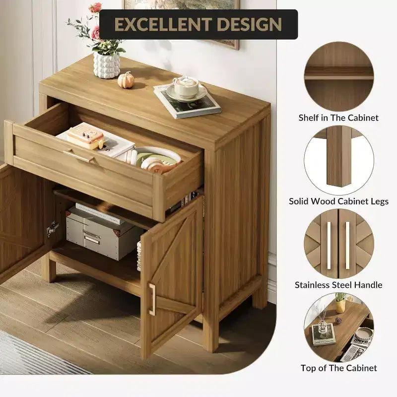 Buffet bahut de style moderne rustique de 34" avec 2 portes et étagère réglable
