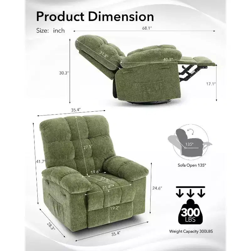 Fauteuil inclinable pivotant et coulissant – Rotation à 360°, bascule à 30°, inclinaison à 135°, chenille et châssis en acier