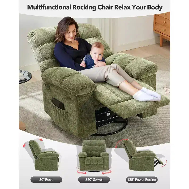 Fauteuil inclinable pivotant et coulissant – Rotation à 360°, bascule à 30°, inclinaison à 135°, chenille et châssis en acier