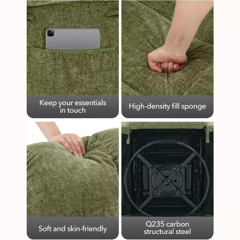 Fauteuil inclinable pivotant et coulissant – Rotation à 360°, bascule à 30°, inclinaison à 135°, chenille et châssis en acier