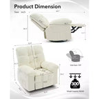 Fauteuil inclinable pivotant et coulissant – Rotation à 360°, bascule à 30°, inclinaison à 135°, chenille et châssis en acier