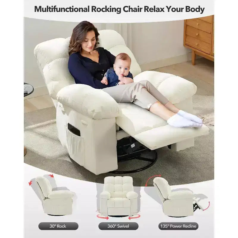 Fauteuil inclinable pivotant et coulissant – Rotation à 360°, bascule à 30°, inclinaison à 135°, chenille et châssis en acier