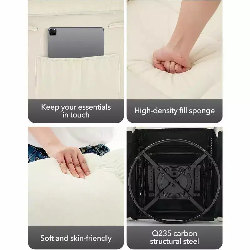 Fauteuil inclinable pivotant et coulissant – Rotation à 360°, bascule à 30°, inclinaison à 135°, chenille et châssis en acier