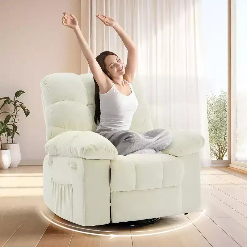 Fauteuil inclinable pivotant et coulissant – Rotation à 360°, bascule à 30°, inclinaison à 135°, chenille et châssis en acier
