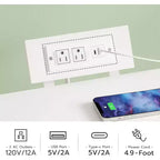 Table de chevet blanche avec station de charge – Lumières LED, 2 tiroirs en tissu, CA/USB/Type-C