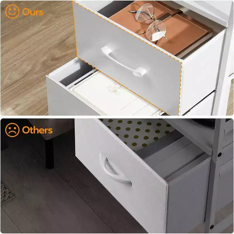 Table de chevet blanche avec station de charge – Lumières LED, 2 tiroirs en tissu, CA/USB/Type-C