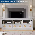 Meuble TV moderne du milieu du siècle de 178 cm pour téléviseurs jusqu'à 85", meuble de divertissement avec tiroir gravé et étagères de rangement ouvertes