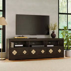 Meuble TV moderne du milieu du siècle de 178 cm pour téléviseurs jusqu'à 85", meuble de divertissement avec tiroir gravé et étagères de rangement ouvertes