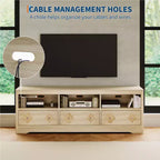 Meuble TV moderne du milieu du siècle de 178 cm pour téléviseurs jusqu'à 85", meuble de divertissement avec tiroir gravé et étagères de rangement ouvertes
