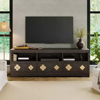Meuble TV moderne du milieu du siècle de 178 cm pour téléviseurs jusqu'à 85", meuble de divertissement avec tiroir gravé et étagères de rangement ouvertes