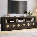 Meuble TV moderne du milieu du siècle de 178 cm pour téléviseurs jusqu'à 85", meuble de divertissement avec tiroir gravé et étagères de rangement ouvertes