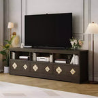 Meuble TV moderne du milieu du siècle de 178 cm pour téléviseurs jusqu'à 85", meuble de divertissement avec tiroir gravé et étagères de rangement ouvertes