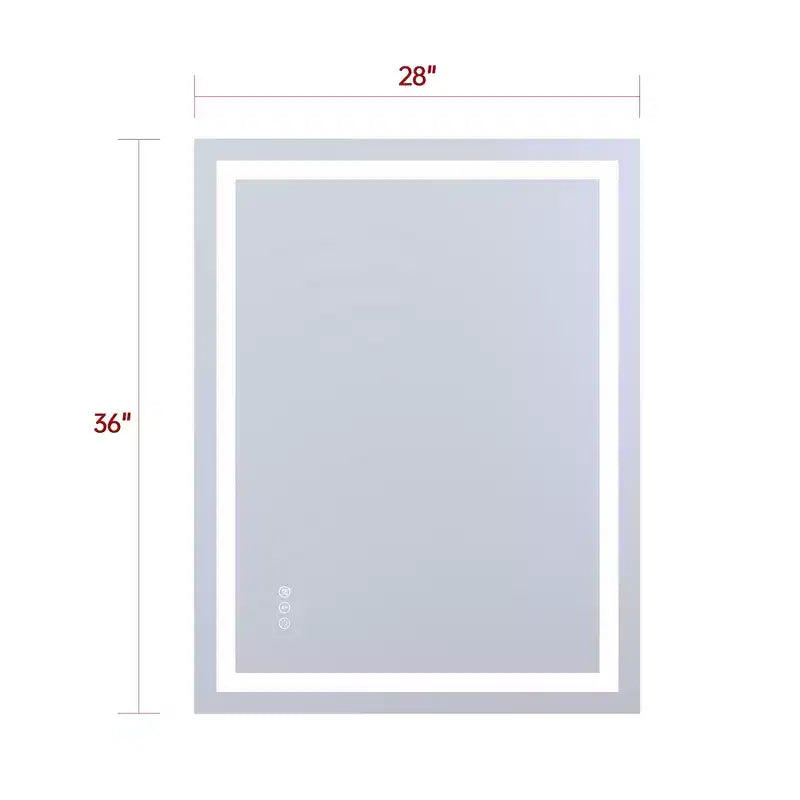 Miroir de vanité LED anti-buée 28x36 – Verre trempé mural, 3 modes de couleur