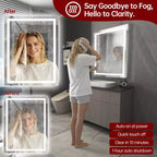 Miroir de vanité LED anti-buée 28x36 – Verre trempé mural, 3 modes de couleur