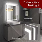 Miroir de vanité LED anti-buée 28x36 – Verre trempé mural, 3 modes de couleur