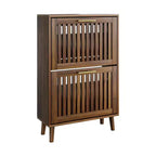 Meuble à chaussures Noyer 60 cm avec 2 tiroirs basculants et barrière – Rangement pour entrée et couloir