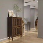 Meuble à chaussures Noyer 60 cm avec 2 tiroirs basculants et barrière – Rangement pour entrée et couloir