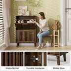 Meuble à chaussures Noyer 60 cm avec 2 tiroirs basculants et barrière – Rangement pour entrée et couloir