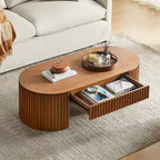 Table basse piédestal ovale moderne en bois avec tiroir et relief fait à la main
