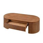 Table basse piédestal ovale moderne en bois avec tiroir et relief fait à la main