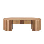 Table basse piédestal ovale moderne en bois avec tiroir et relief fait à la main