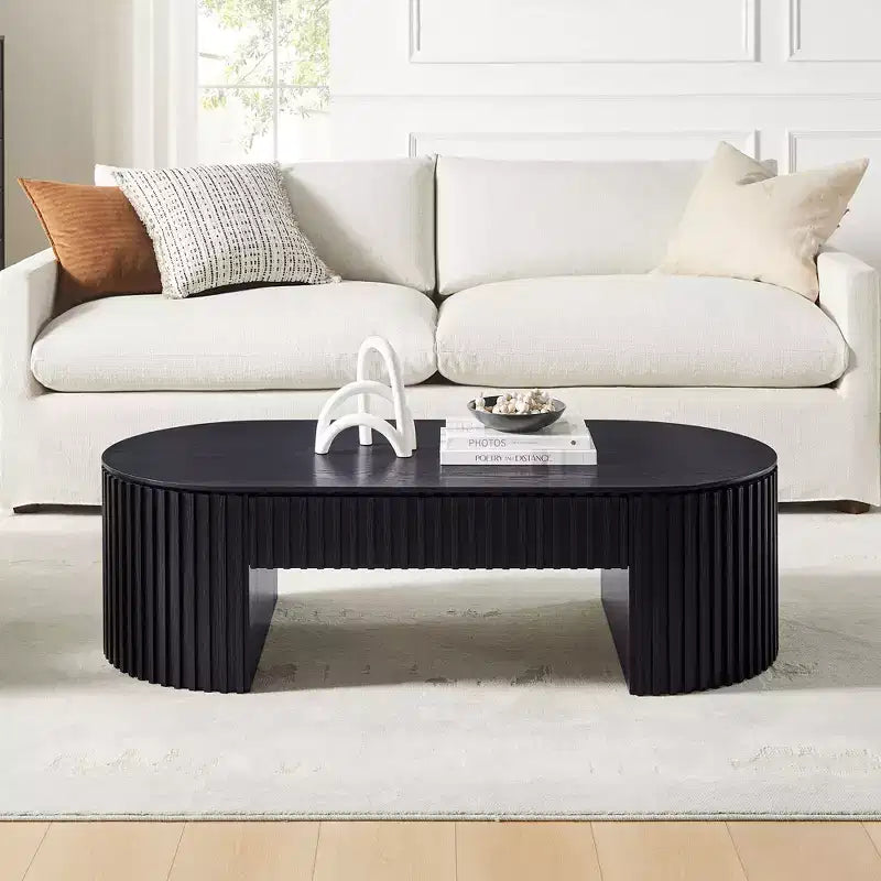 Table basse piédestal ovale moderne en bois avec tiroir et relief fait à la main
