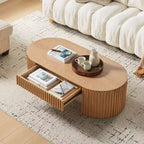 Table basse piédestal ovale moderne en bois avec tiroir et relief fait à la main