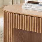 Table basse piédestal ovale moderne en bois avec tiroir et relief fait à la main