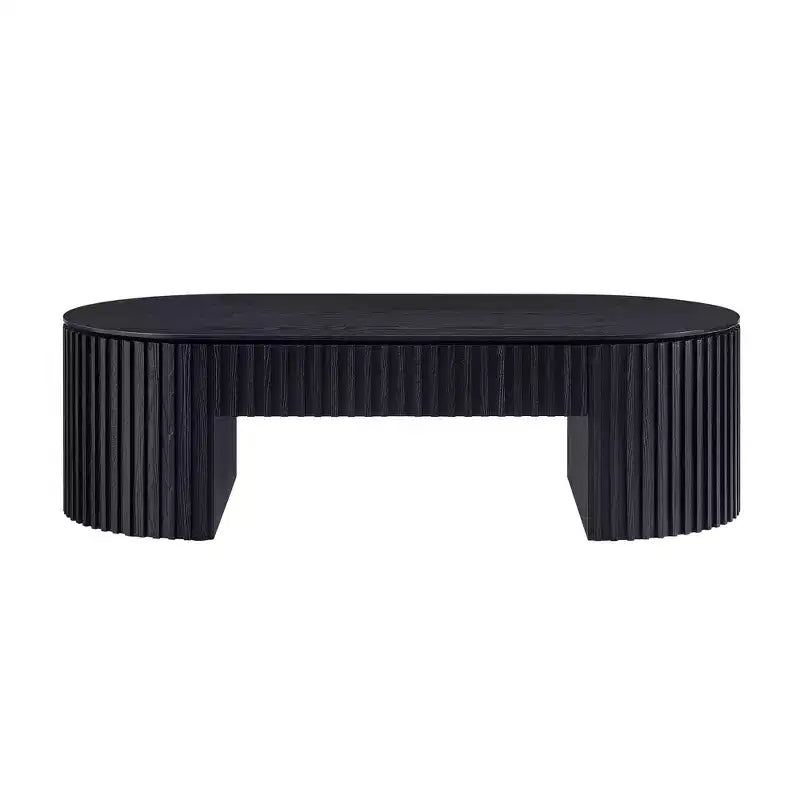 Table basse piédestal ovale moderne en bois avec tiroir et relief fait à la main