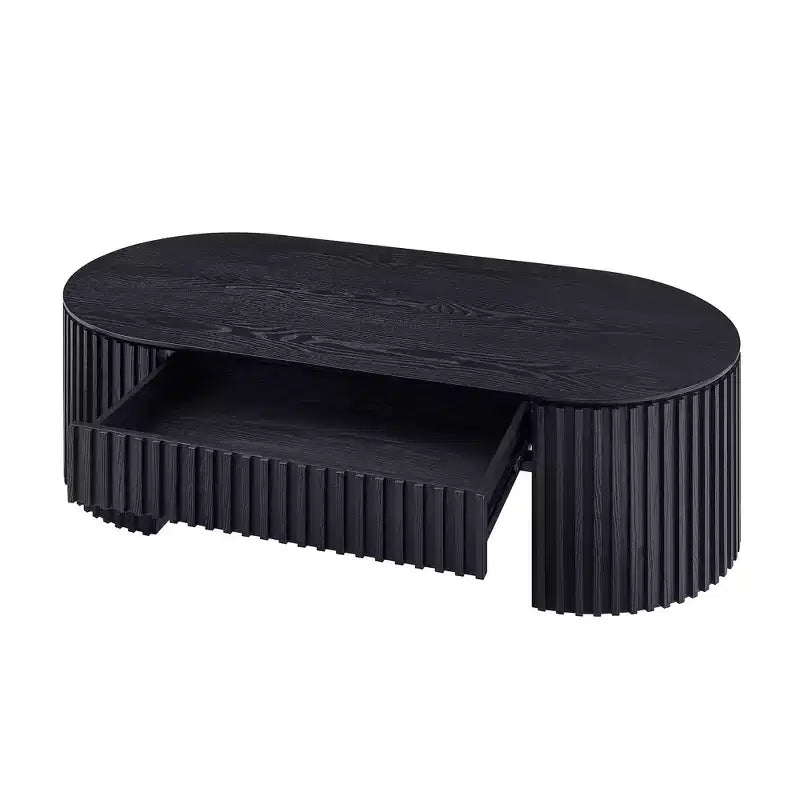 Table basse piédestal ovale moderne en bois avec tiroir et relief fait à la main