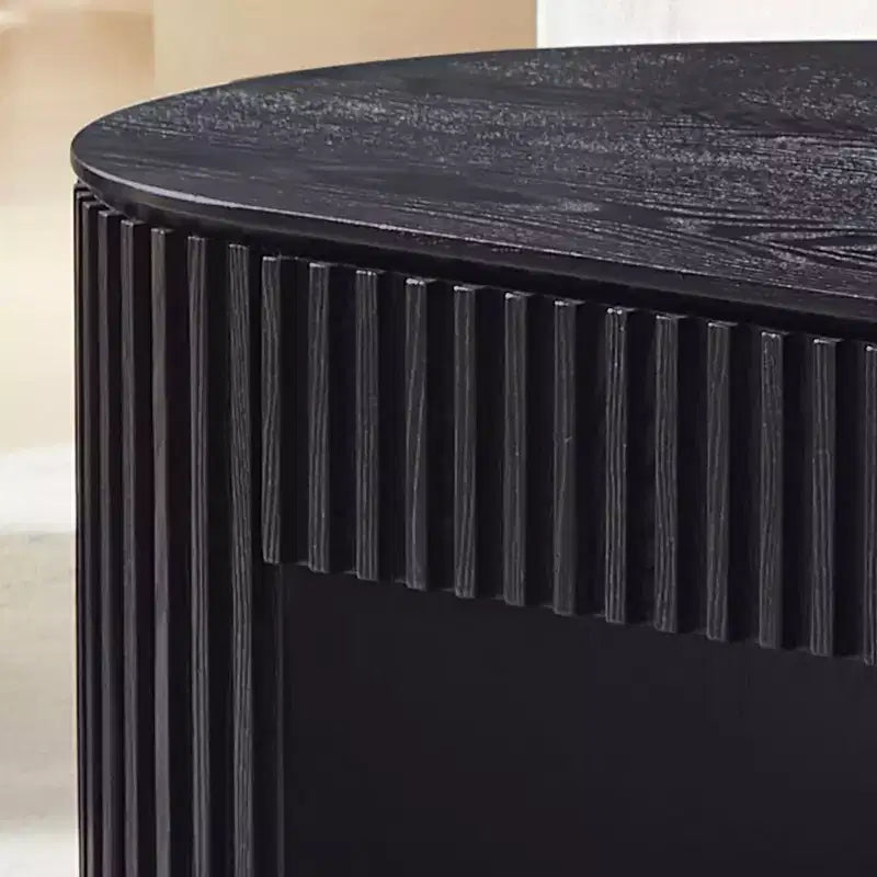 Table basse piédestal ovale moderne en bois avec tiroir et relief fait à la main