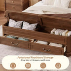Lit Queen Pinewood style ferme avec banc de rangement et 2 grands tiroirs