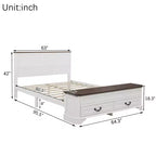 Lit Queen Pinewood style ferme avec banc de rangement et 2 grands tiroirs