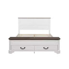 Lit Queen Pinewood style ferme avec banc de rangement et 2 grands tiroirs