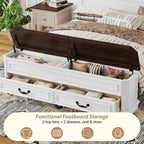 Lit Queen Pinewood style ferme avec banc de rangement et 2 grands tiroirs
