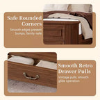 Lit Queen Pinewood style ferme avec banc de rangement et 2 grands tiroirs