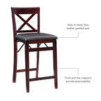 Tabouret de bar pliant X-Back en similicuir – Espresso, Siège rembourré, Hauteur 61-86 cm