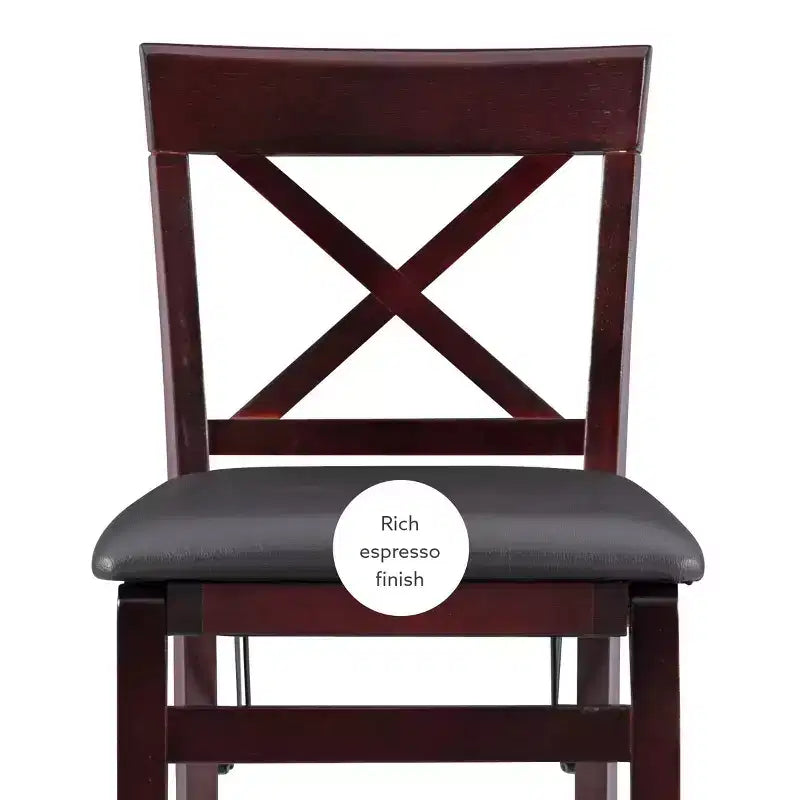 Tabouret de bar pliant X-Back en similicuir – Espresso, Siège rembourré, Hauteur 61-86 cm