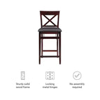 Tabouret de bar pliant X-Back en similicuir – Espresso, Siège rembourré, Hauteur 61-86 cm