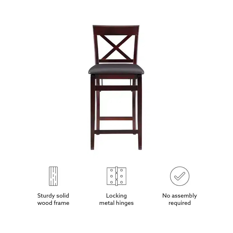 Tabouret de bar pliant X-Back en similicuir – Espresso, Siège rembourré, Hauteur 61-86 cm