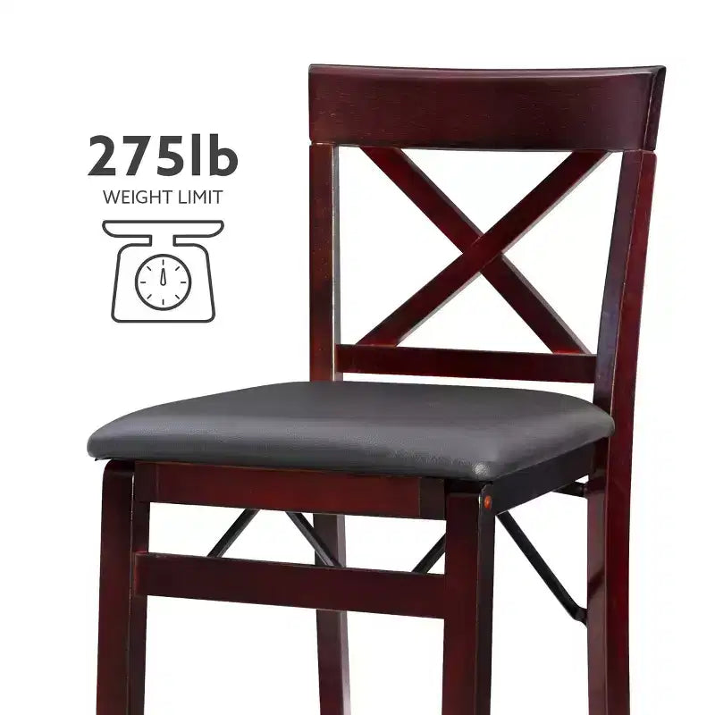 Tabouret de bar pliant X-Back en similicuir – Espresso, Siège rembourré, Hauteur 61-86 cm