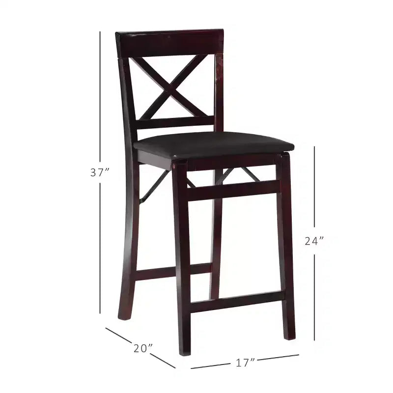 Tabouret de bar pliant X-Back en similicuir – Espresso, Siège rembourré, Hauteur 61-86 cm