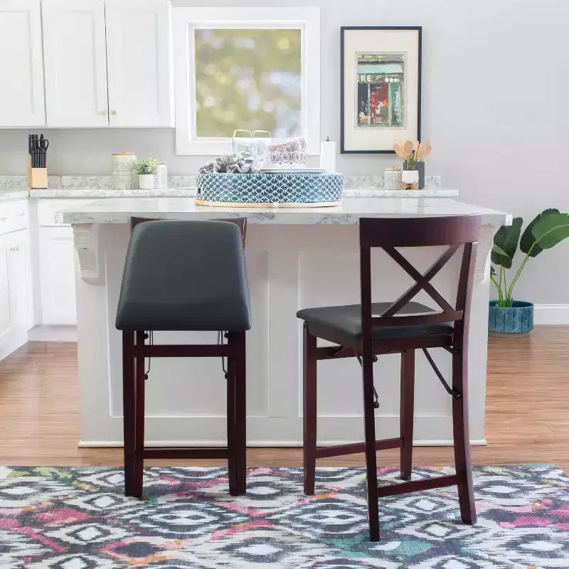 Tabouret de bar pliant X-Back en similicuir – Espresso, Siège rembourré, Hauteur 61-86 cm