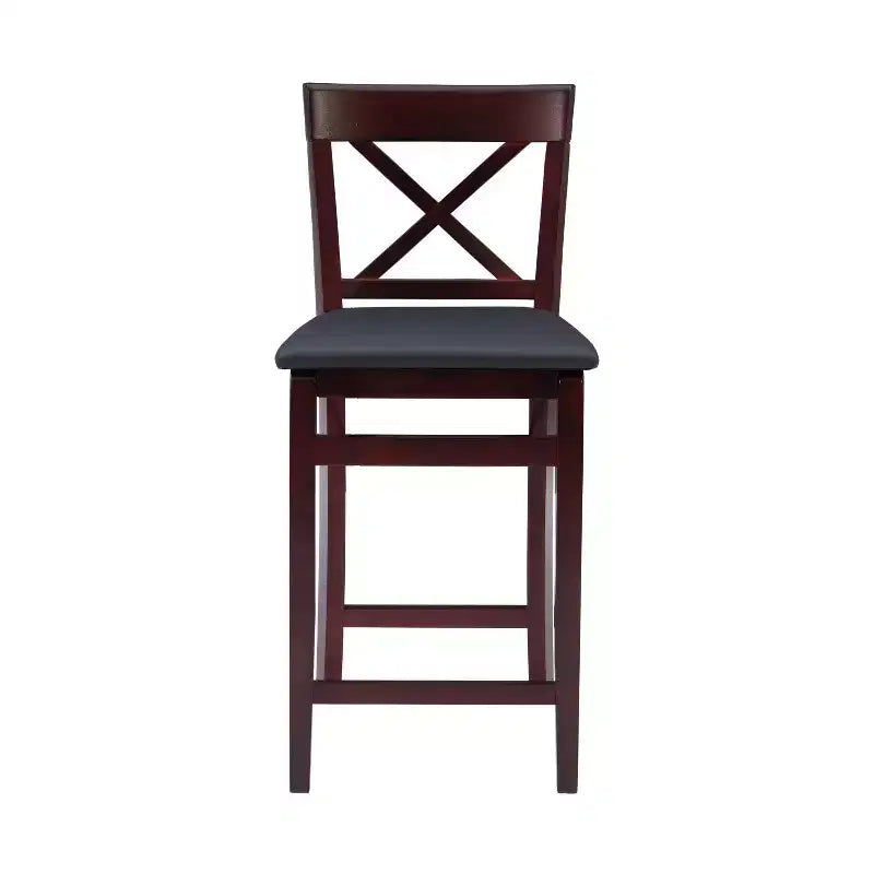 Tabouret de bar pliant X-Back en similicuir – Espresso, Siège rembourré, Hauteur 61-86 cm
