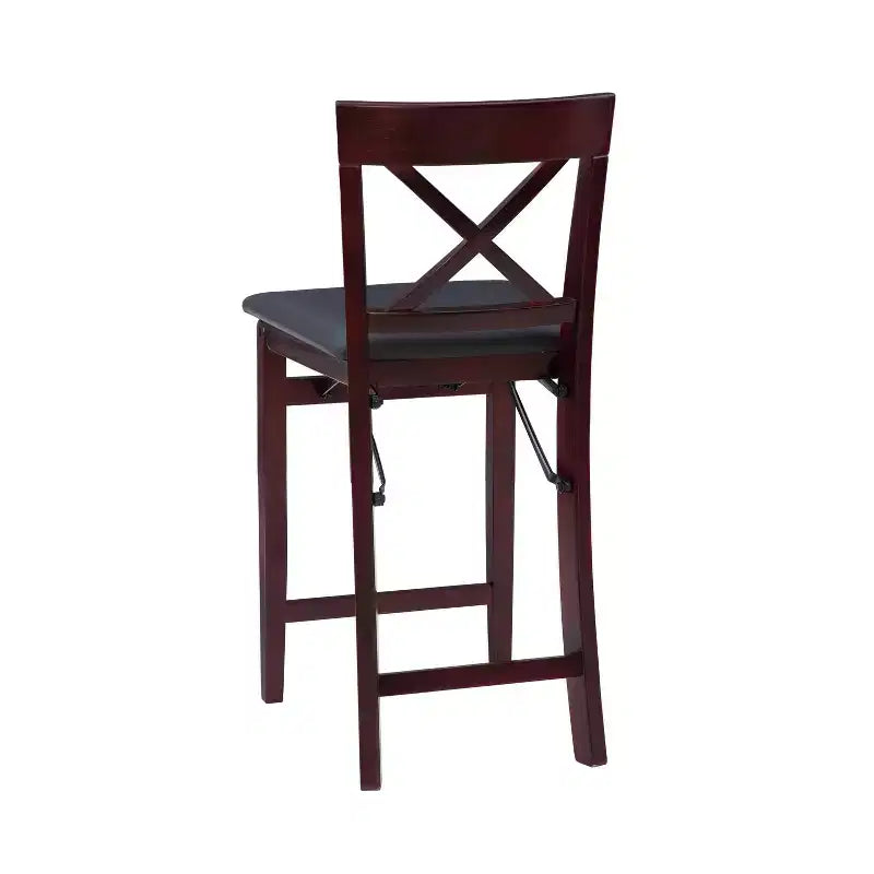Tabouret de bar pliant X-Back en similicuir – Espresso, Siège rembourré, Hauteur 61-86 cm